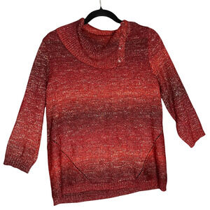 CB Est 1962 Red Cowl Neck Sweater Womens Embroidered Cozy Knit Button Top 16W